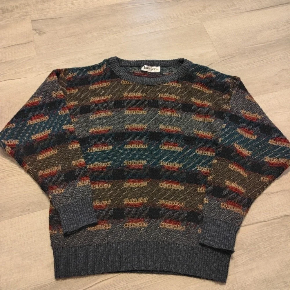 Jantzen M Vintage Grandpaw Sweater 80s 90s Knit Wool‎ Acrylic Fuzzy Crewneck